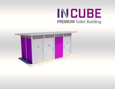 Purpose built INCUBE restroom buildings for modern towns and city streets.